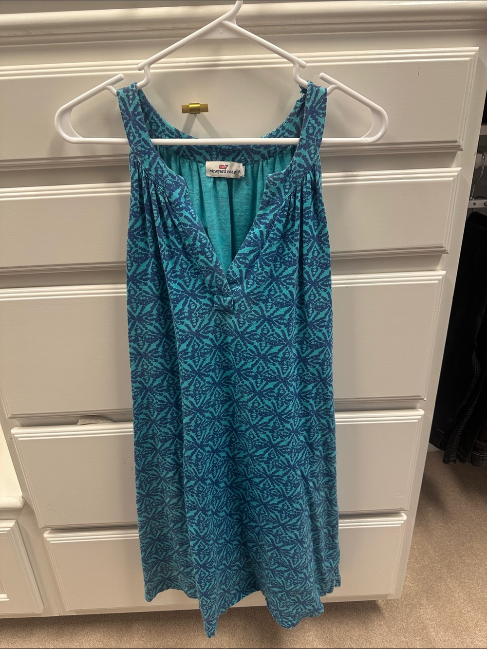 Vineyard Vines Teal Patterned Sleeveless Midi Dress